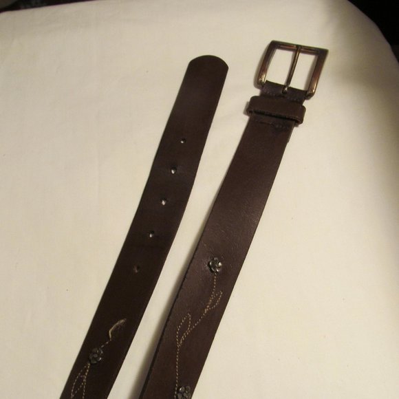 Ladies Belt BROWN LEATHER EMBROIDERY PRETTY!! - Picture 1 of 16